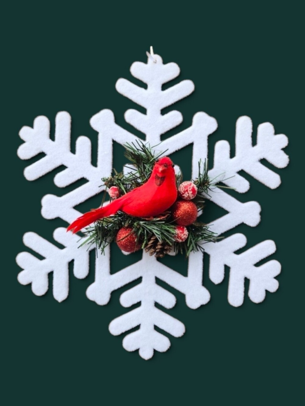 Large Hanging Christmas Cardinal Flocked Snowflake 14 Inches